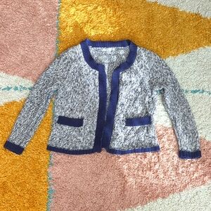 New York & Company XS 100% Cotton Navy Blue and White Preppy Cardigan